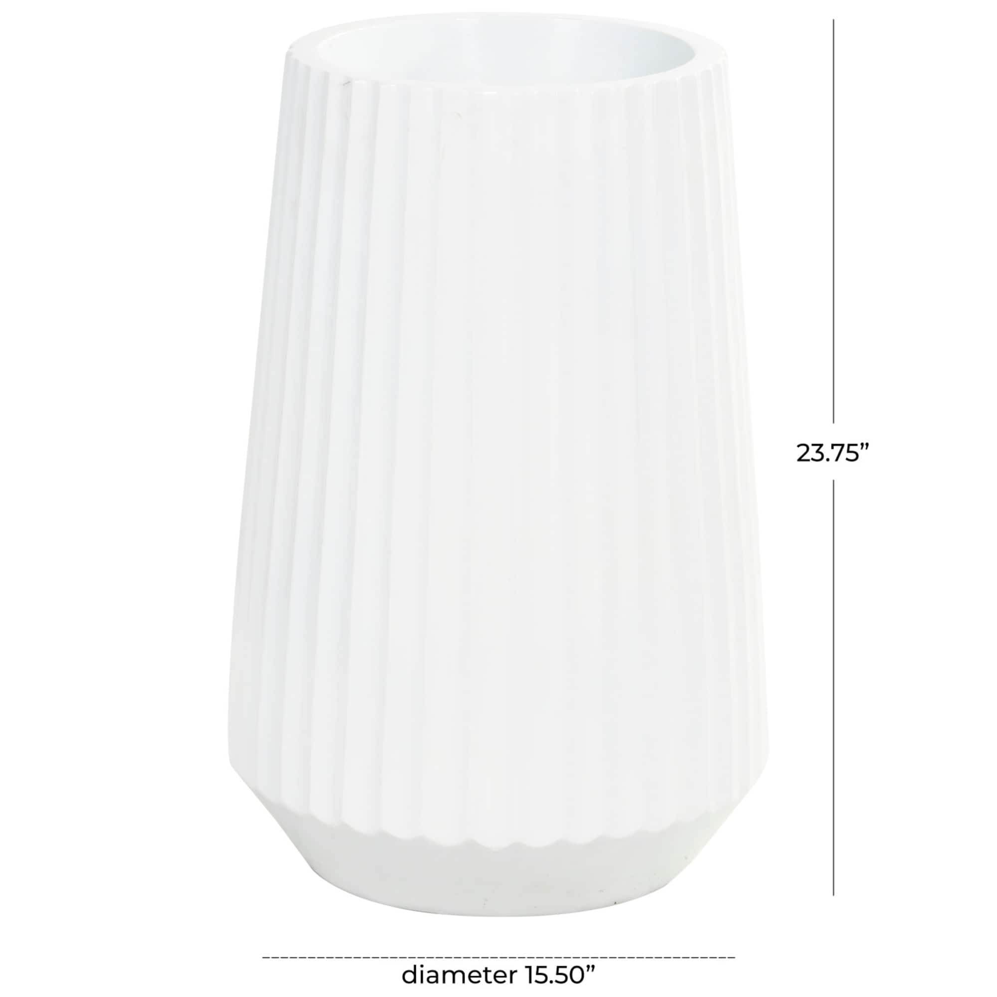Large White Ribbed Resin Floor Vase